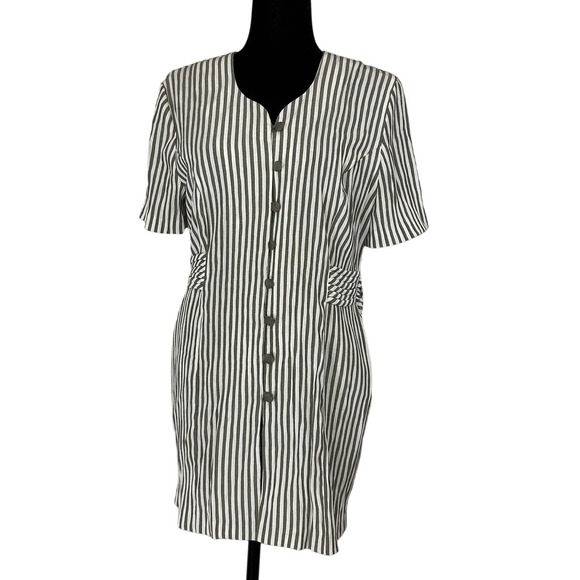 Miss Dorby Vintage Green White Striped Button Front Layered Dress Sz 12 - Picture 11 of 11